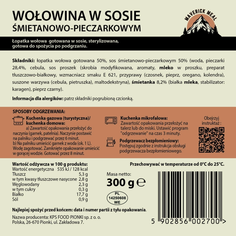 maverick-solo-racja-zywnosciowa-sklad-wolowina-w-sosie-smietanowo-pieczarkowa